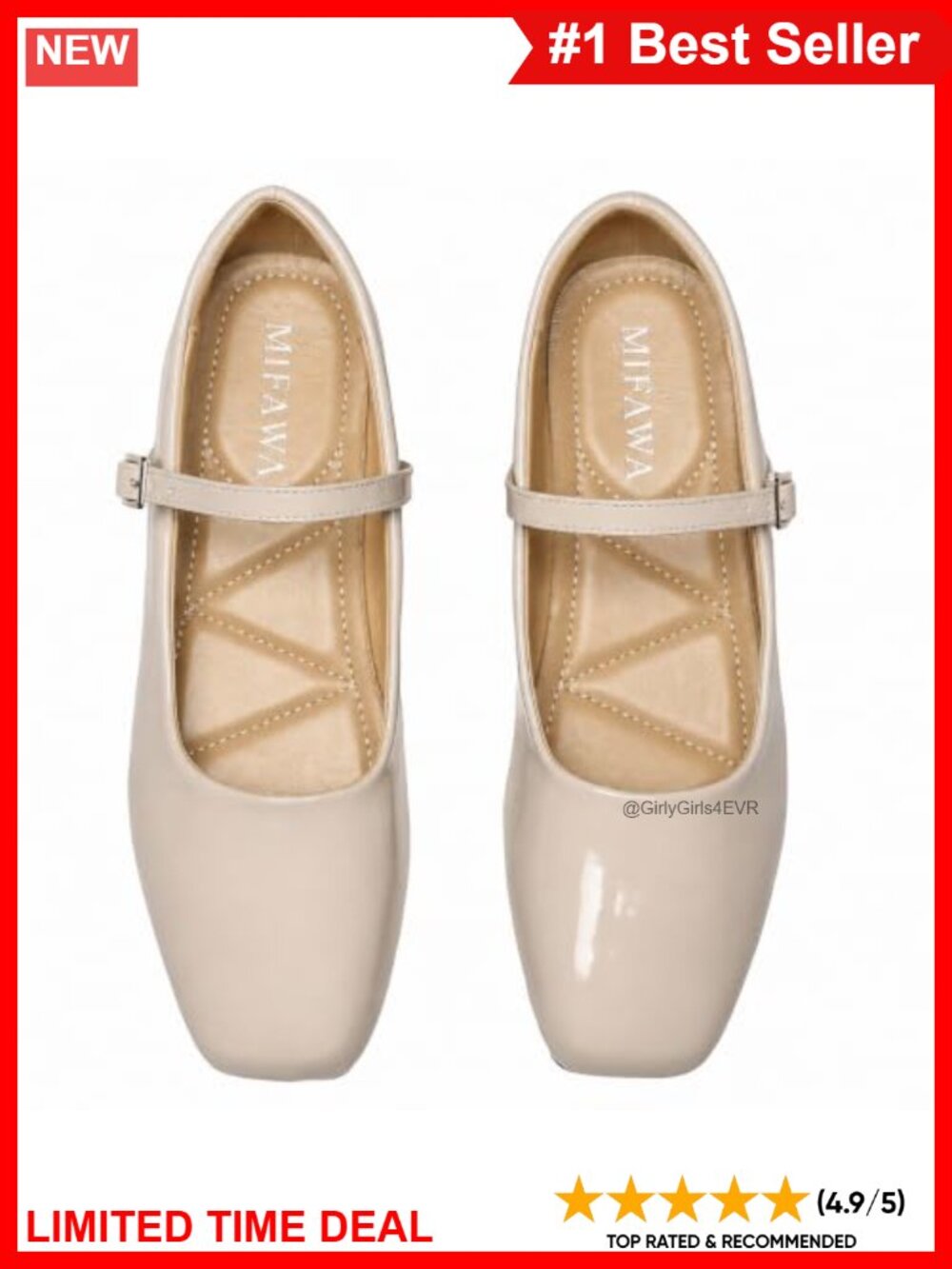 Mary Jane Ballet Flats Square Toe Adjustable Strap Faux Leather Comfort